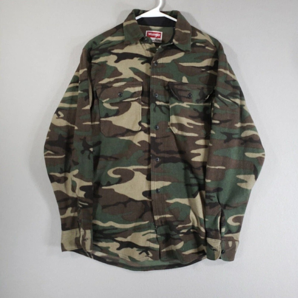 Wrangler Shirt Mens S Camo Fleece Long Sleeve Button Up Polyester
